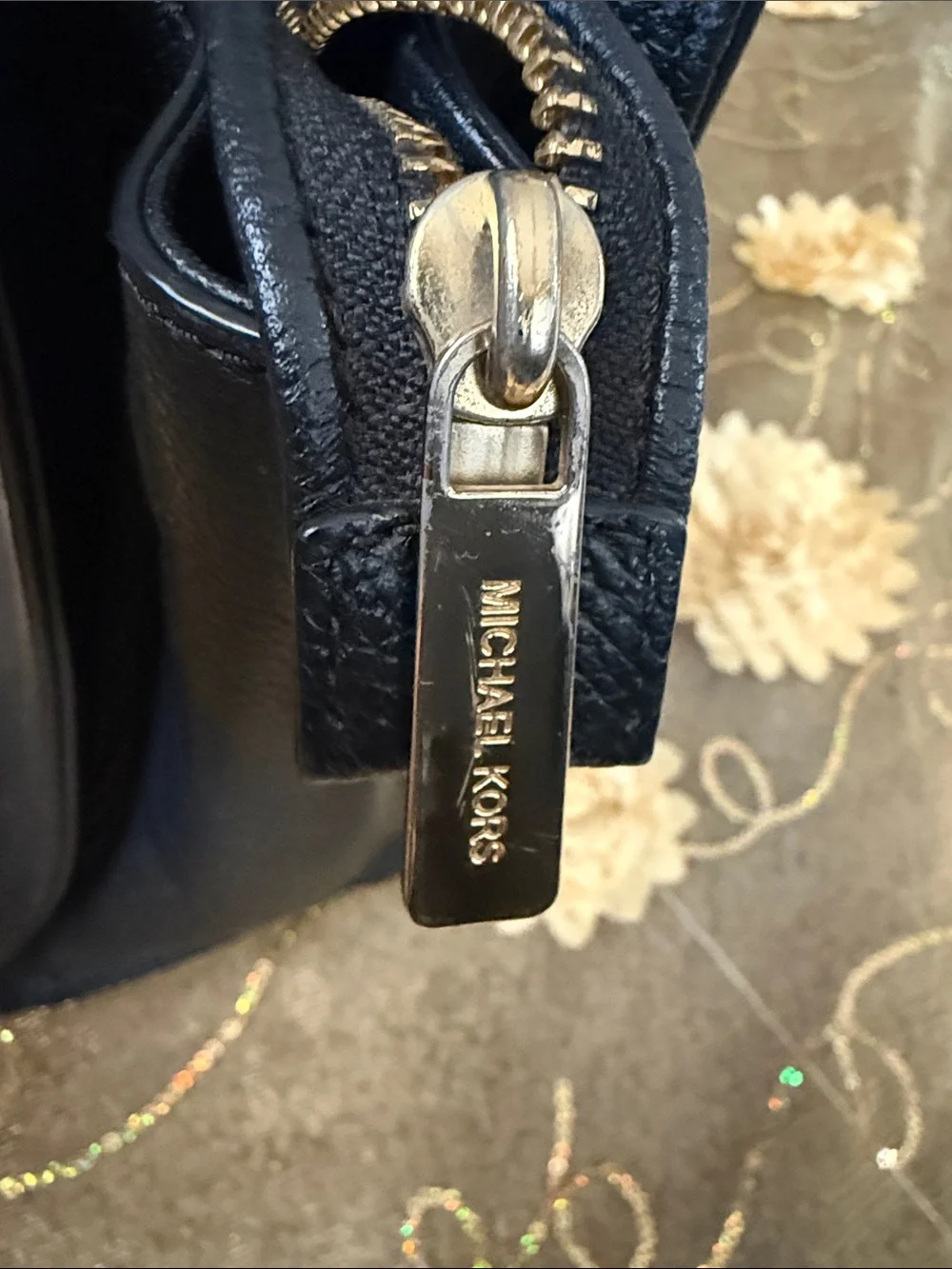 Michael Kors Black Leather Satchel with Gold-Tone Turn Lock